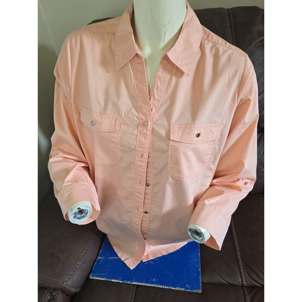 Croft & Barrow Ladies Size L Stretch Melon V Neck 3/4 Sleeved Top